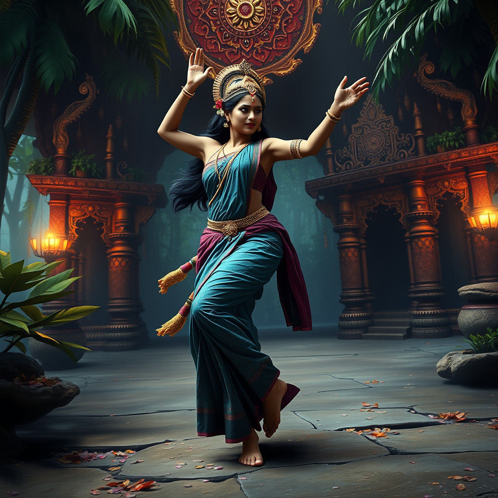 Indian Dancer in Jungle Temple: Matte Painting