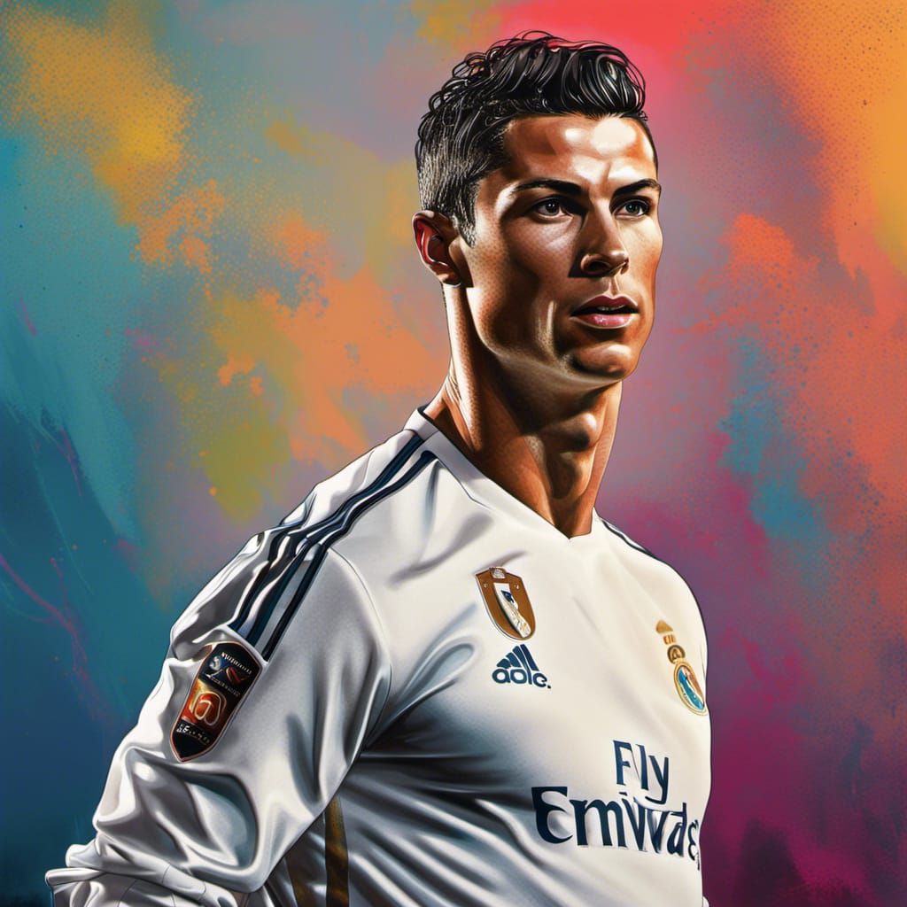 Hyperrealistic Cristiano Ronaldo Portrait with Dark Jersey