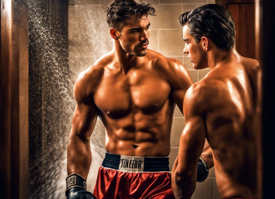 Boxers in Locker Room Shower, Hyperrealistic Style