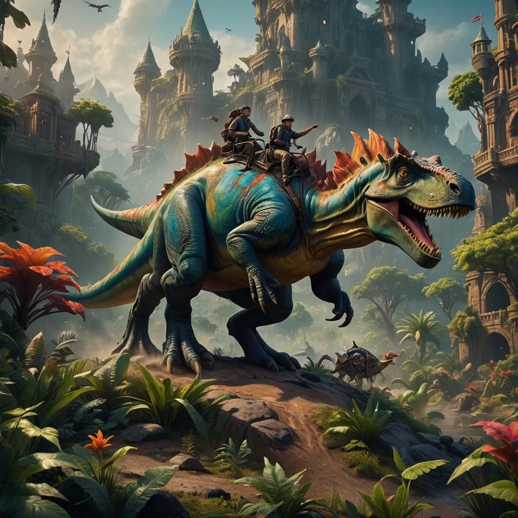 Riding a Happy Dinosaur: Detailed Matte Painting