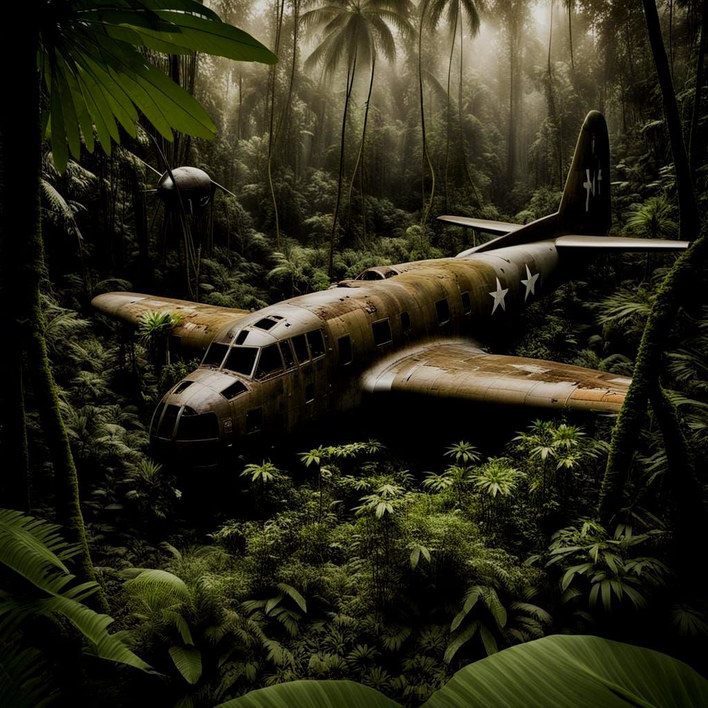 Wrecked B-17 Bomber in Dense Jungle