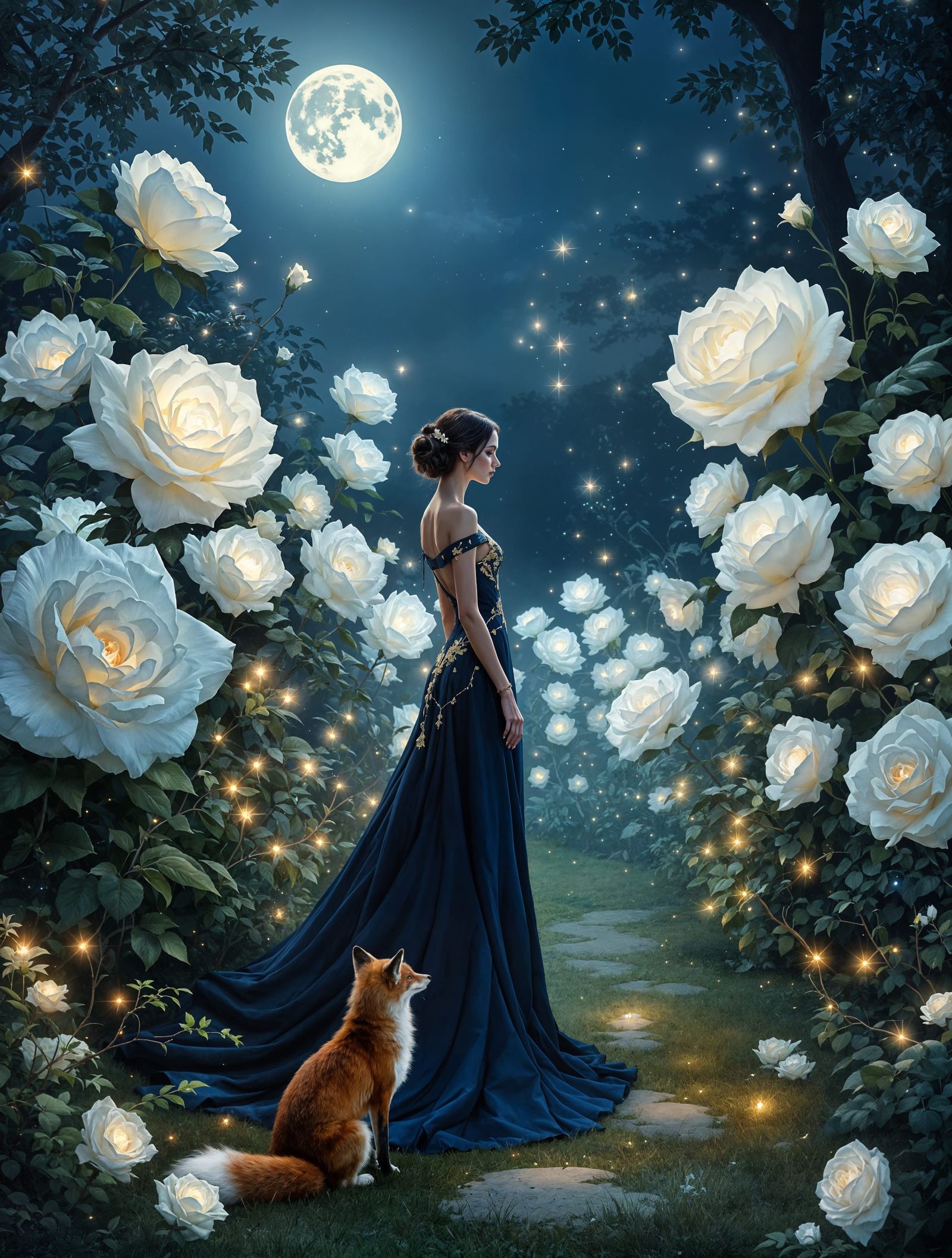 Moonlit Serenade in a Luminous Garden