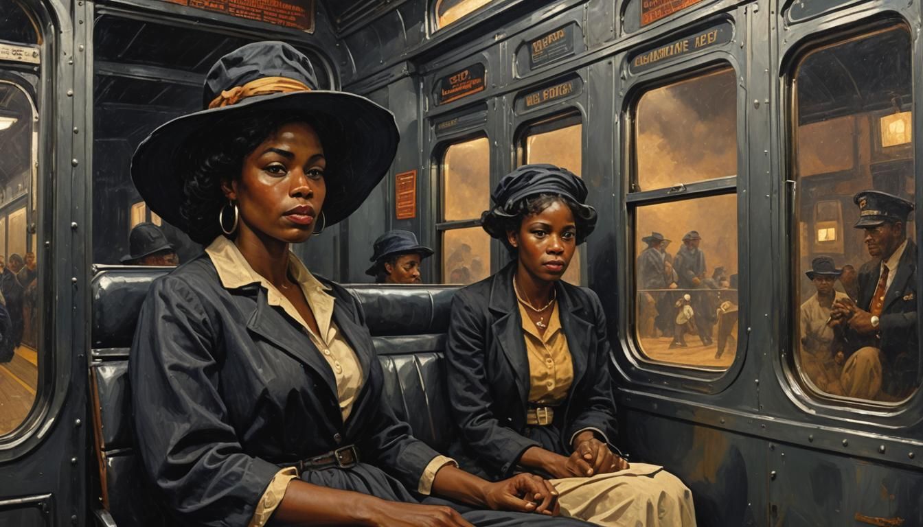 Black Woman on Midnight Train: Impasto Oil Painting