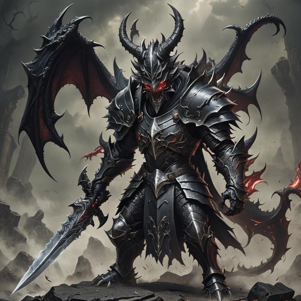 Demon Warrior in Dragon Armor with Darksword