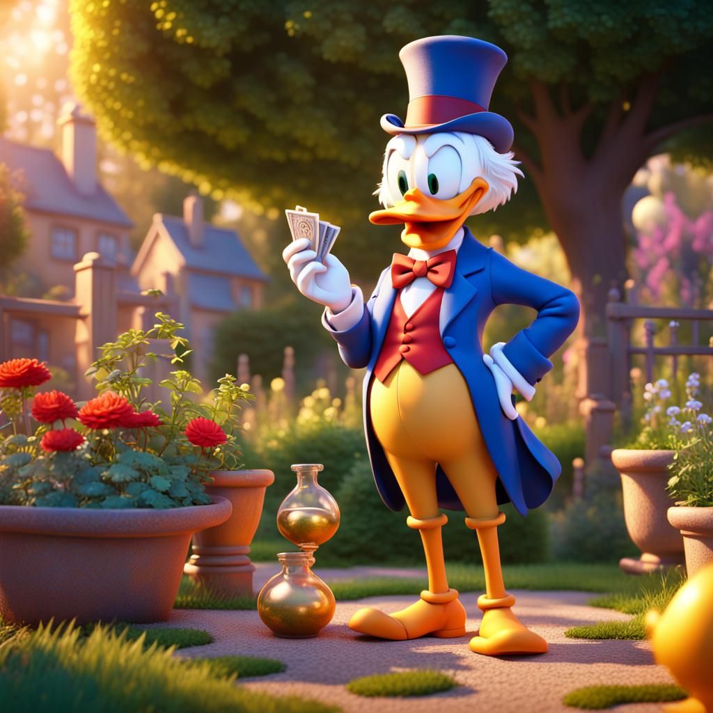 Scrooge McDuck Ponders Finances: 3D Digital Art