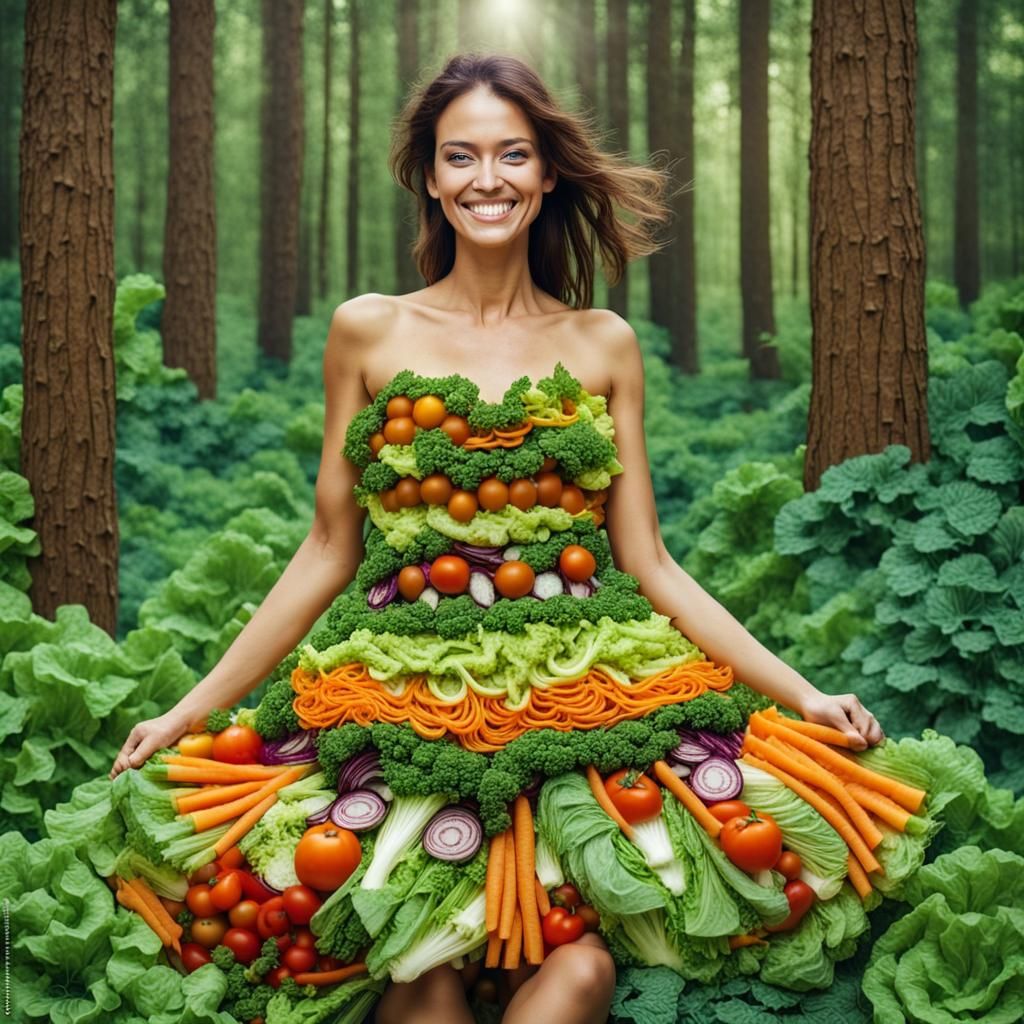 Woman in Vegetable Dress, Abstract Art