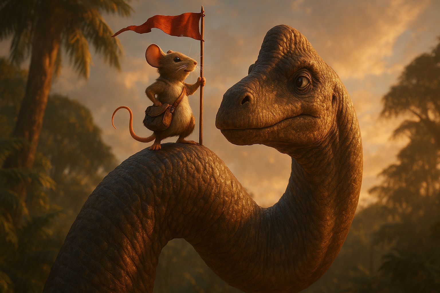 Tiny Mouse Conquers Giant Dinosaur in Prehistoric Jungle