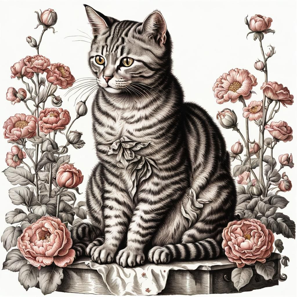 Andreas Vesalius with Cat, Flowers and Heart Lights