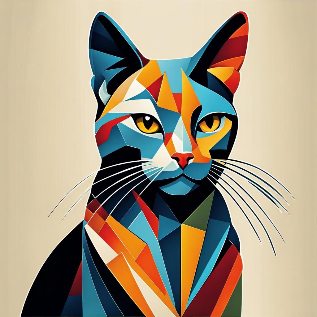 Shorthair Cat in Cubist Style Painting