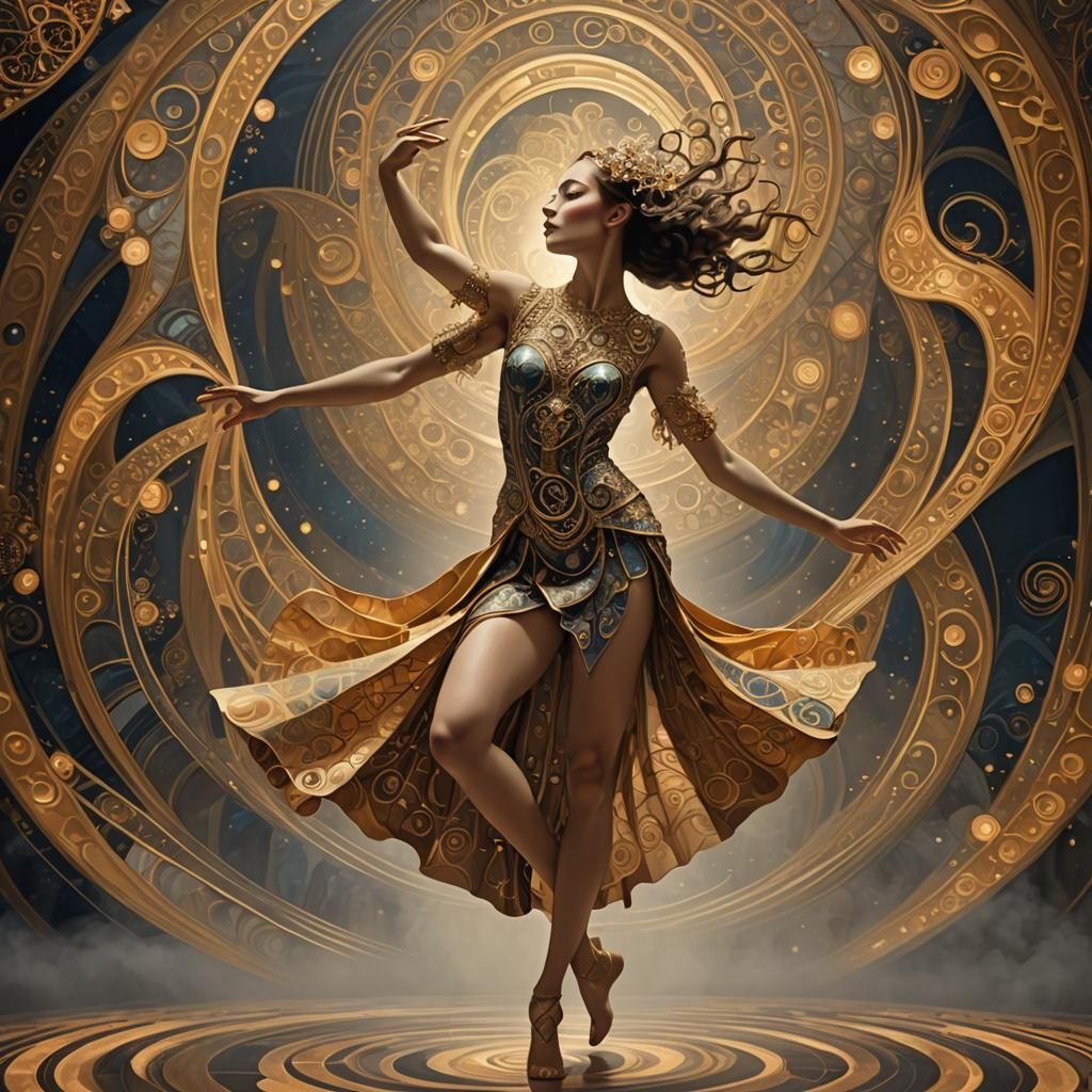 Balancing Dancer in Klimt Art Deco Style