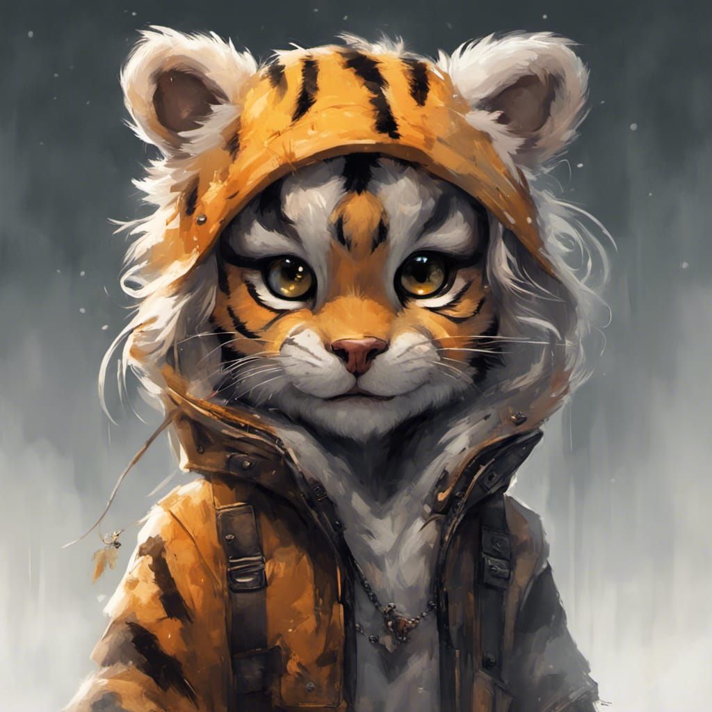 Adorable Furry Tiger in Streetwear, Detailed Digital Art
