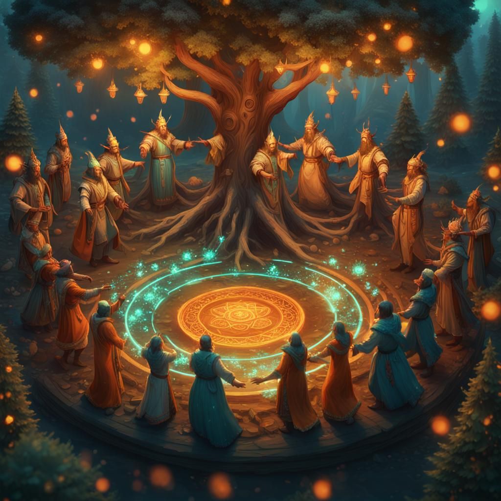 Tree People Ritual: Hyperdetailed Concept Art