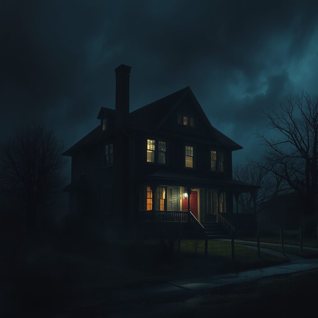 Eerie Haunted House: Stormy Night in Mystical Style