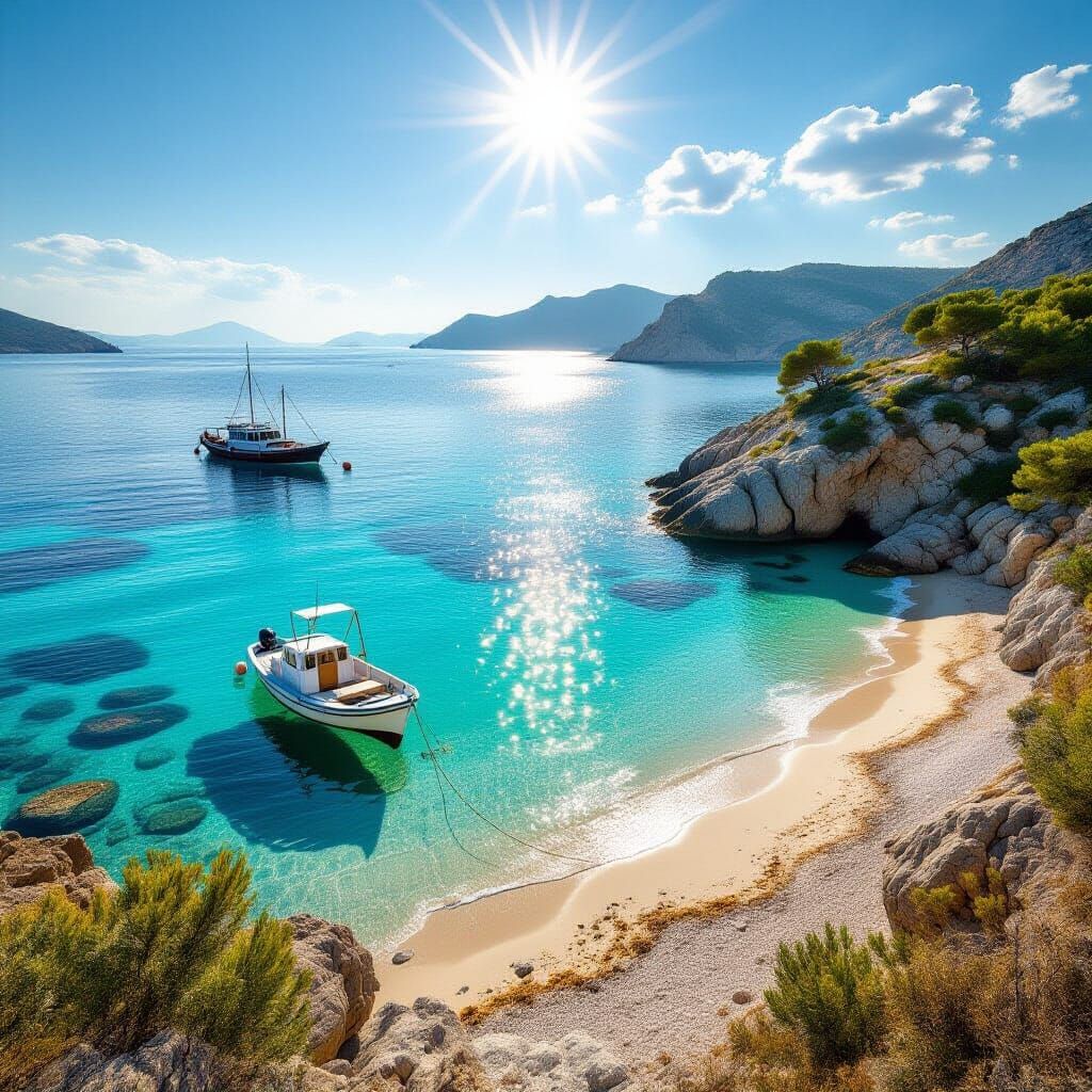 Idyllic Greek Cove in Impressionist Style