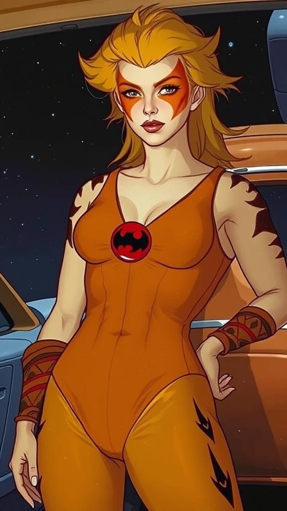 Hyper-realistic beautiful ethereal Cheetara from Thundercats cartoon