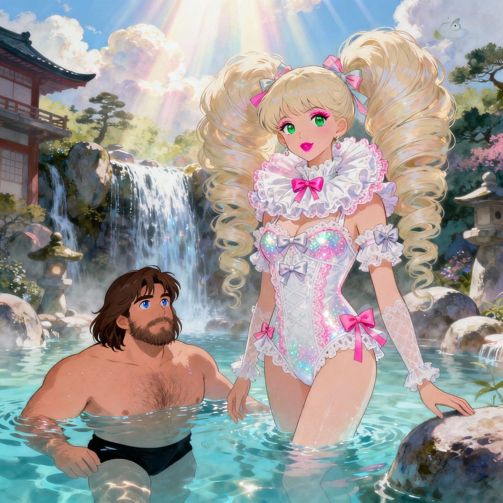 Couple Swimming in Magical Japanese Onsen