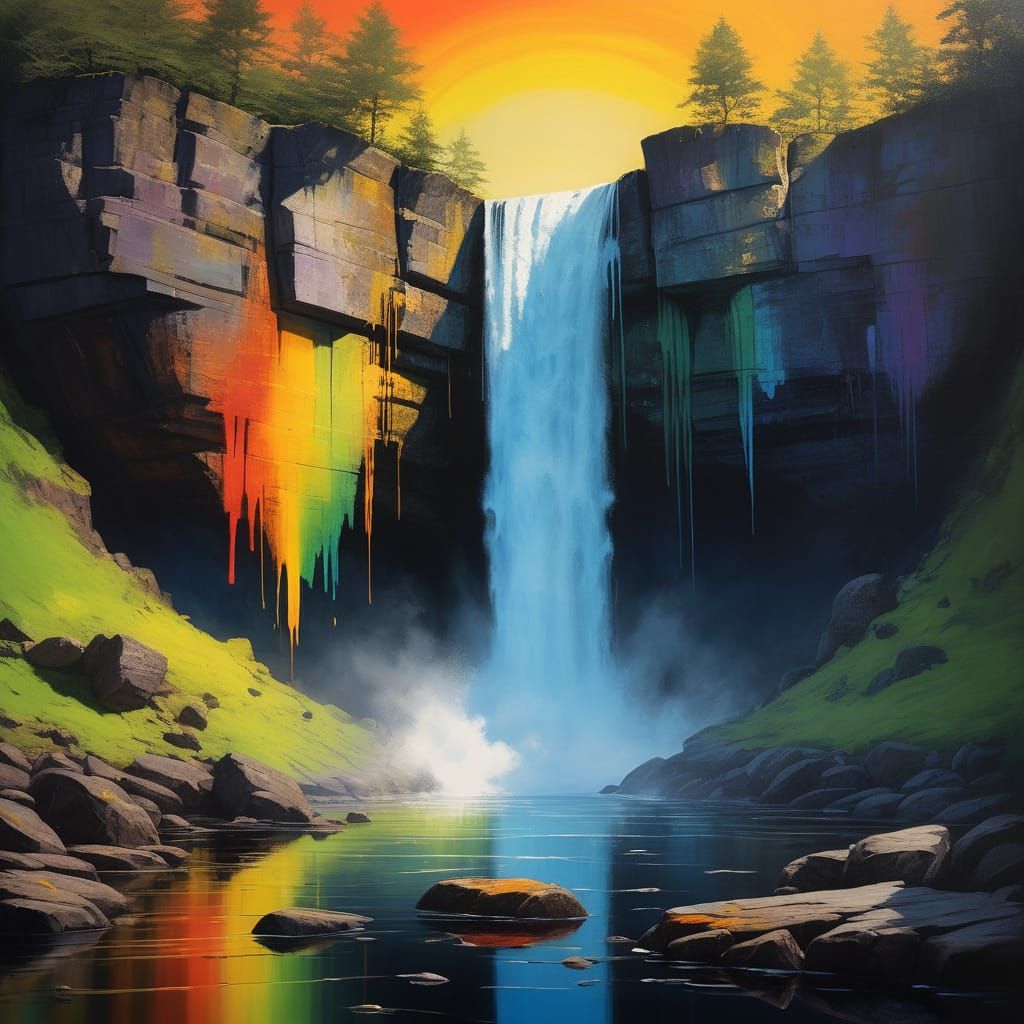 Ethereal Irish Cliff with Rainbow-Reflected Lake