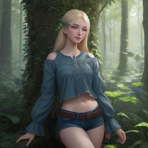 Fantasy Portrait of Girl in Forest, Detailed Matte Painting