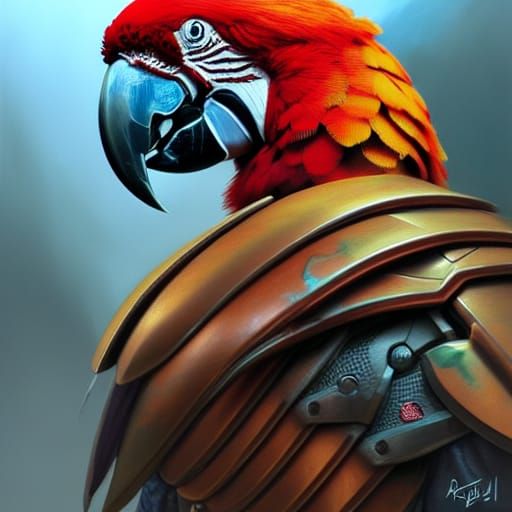 Macaw Knight: Hyperrealistic Oil Painting Portrait