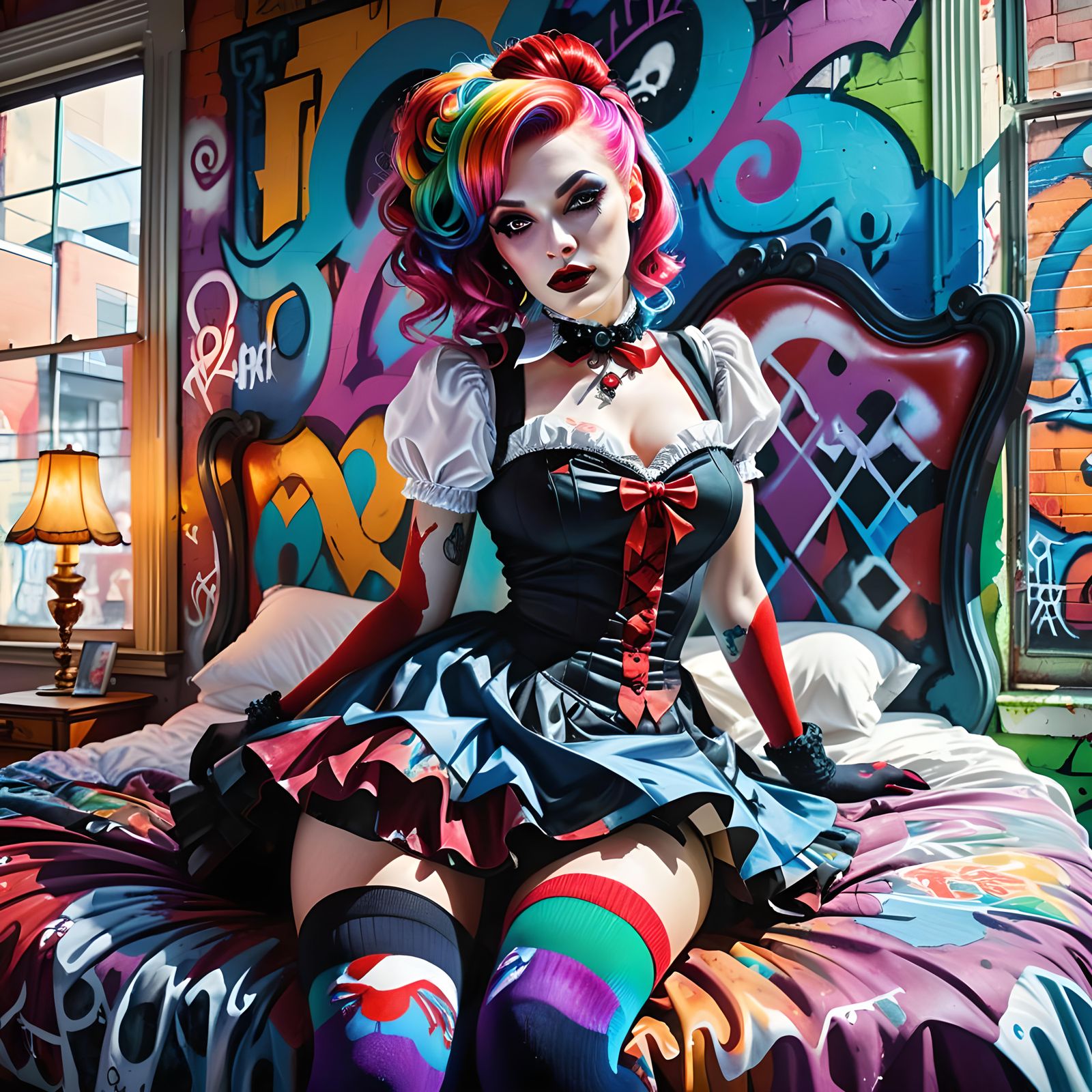 Vampire Pinup Girl in Graffiti Art Style