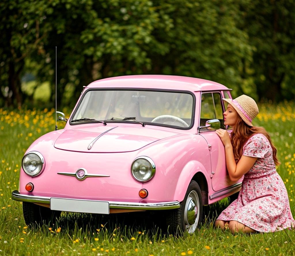 Pink Goggomobil T250 on a Meadow