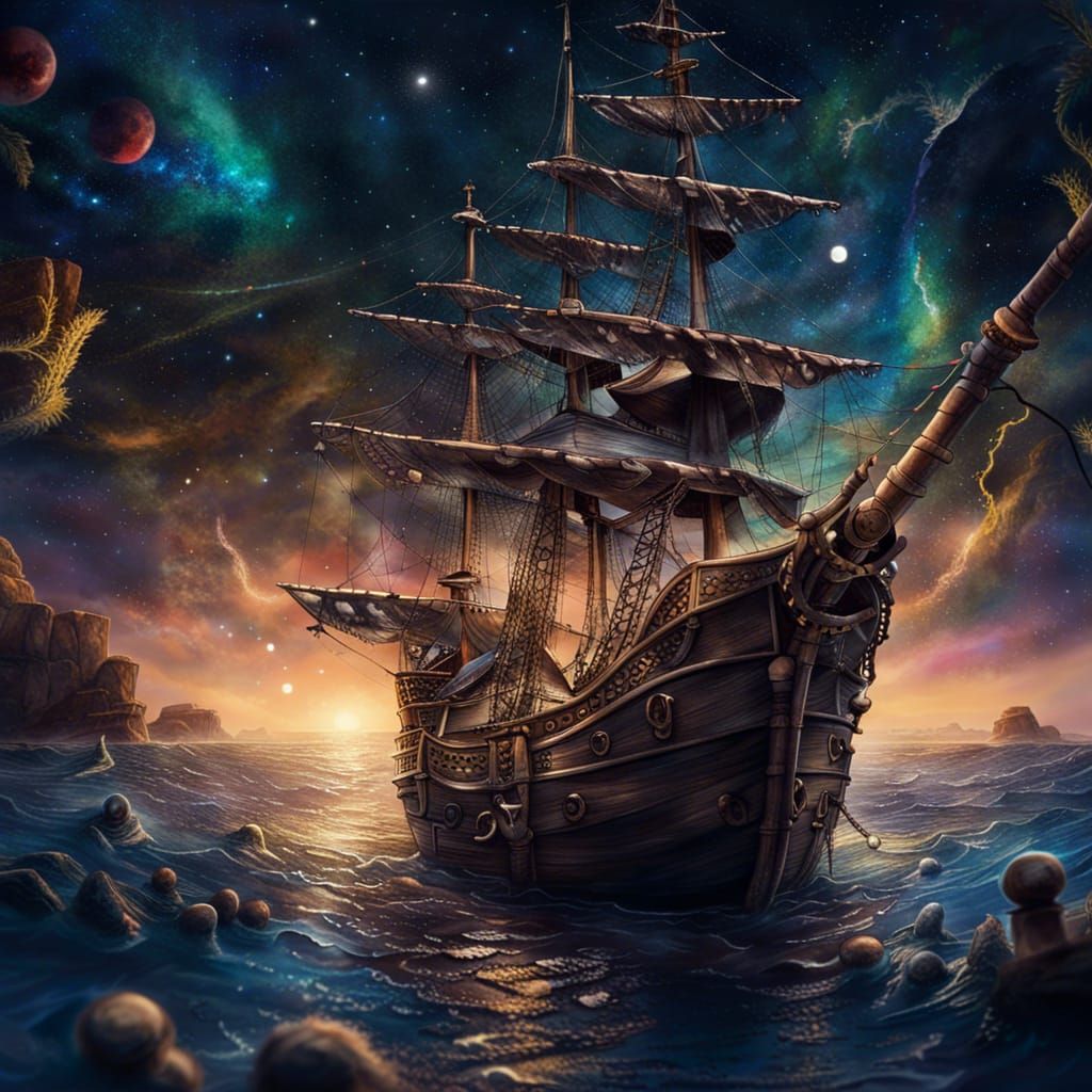 Cute Mouse Pirates on a Starry Sky Ship