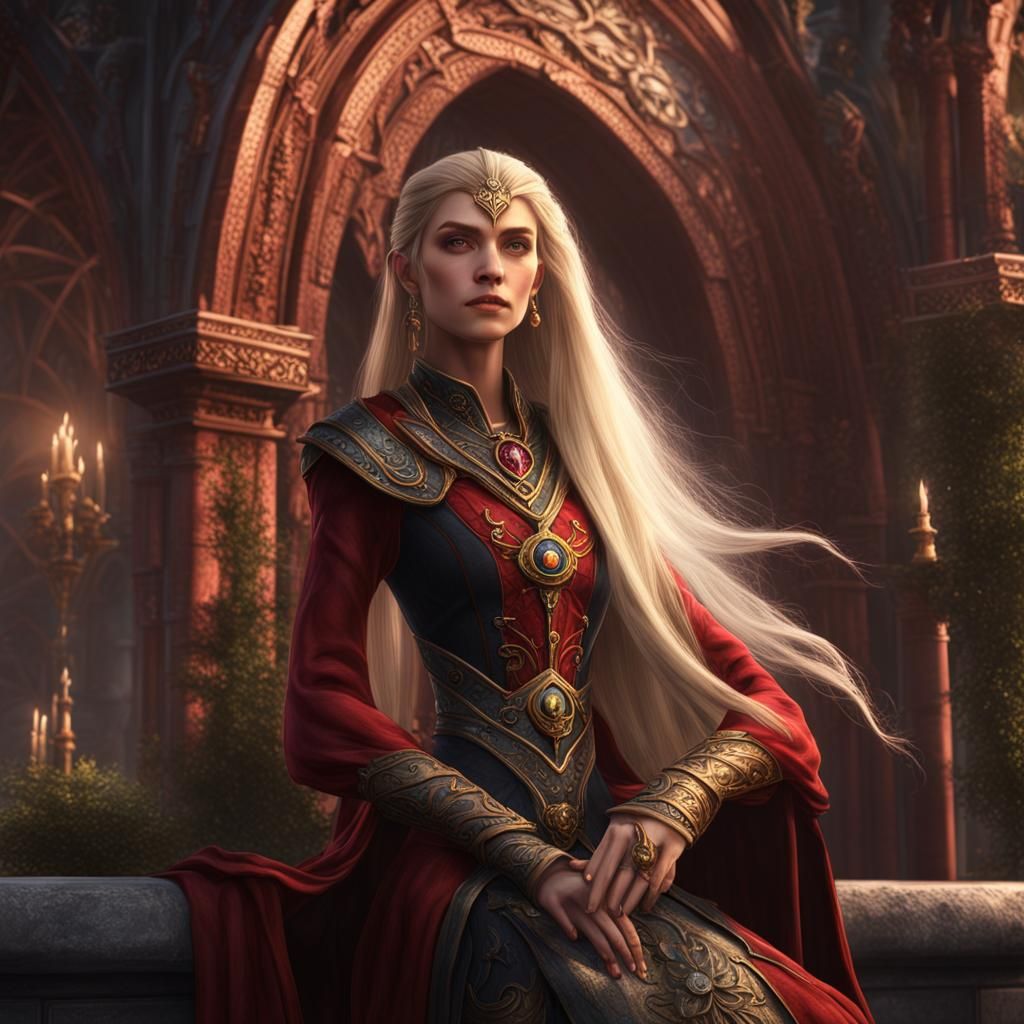 Eladrin Noblewoman in Detailed Matte Painting Style