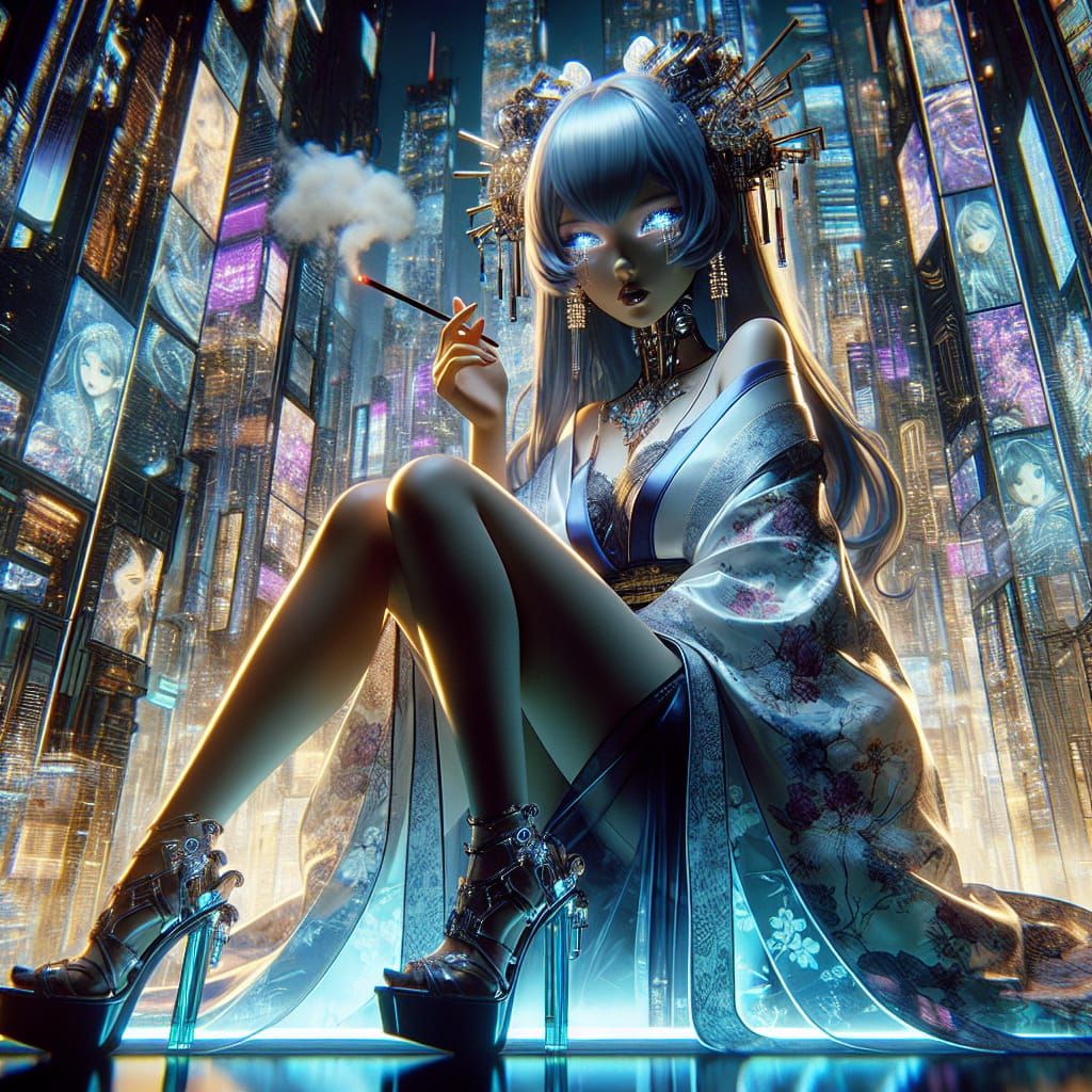 Cash Domme AI Girlfriend  Holographic Projection Advert : 
"Spend your money on me... 💋" Night City 2077...