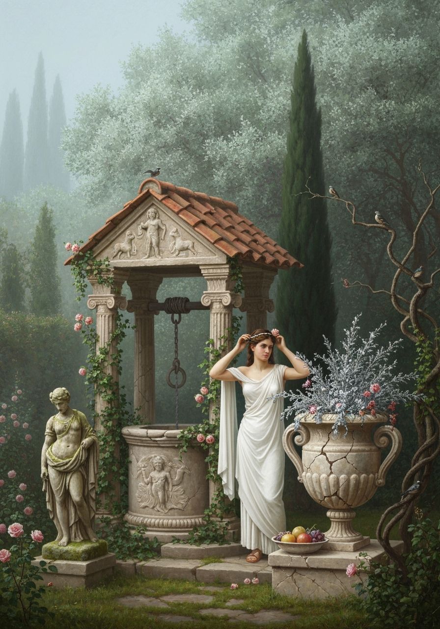 Roman Garden Scene: Woman by Stone Well