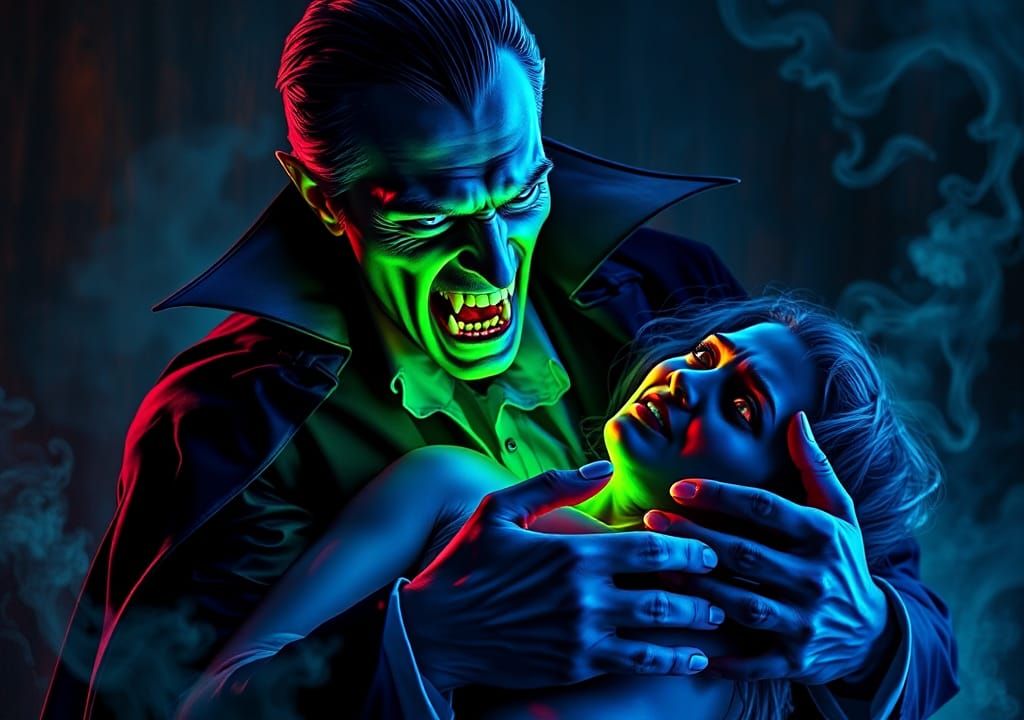Fluorescent Dracula Portrait in Gothic Horror Style