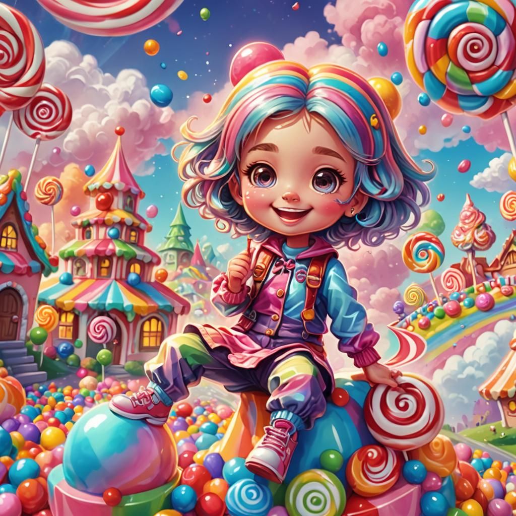 Charming Chibi Girl in Candy Land: Digital Illustration