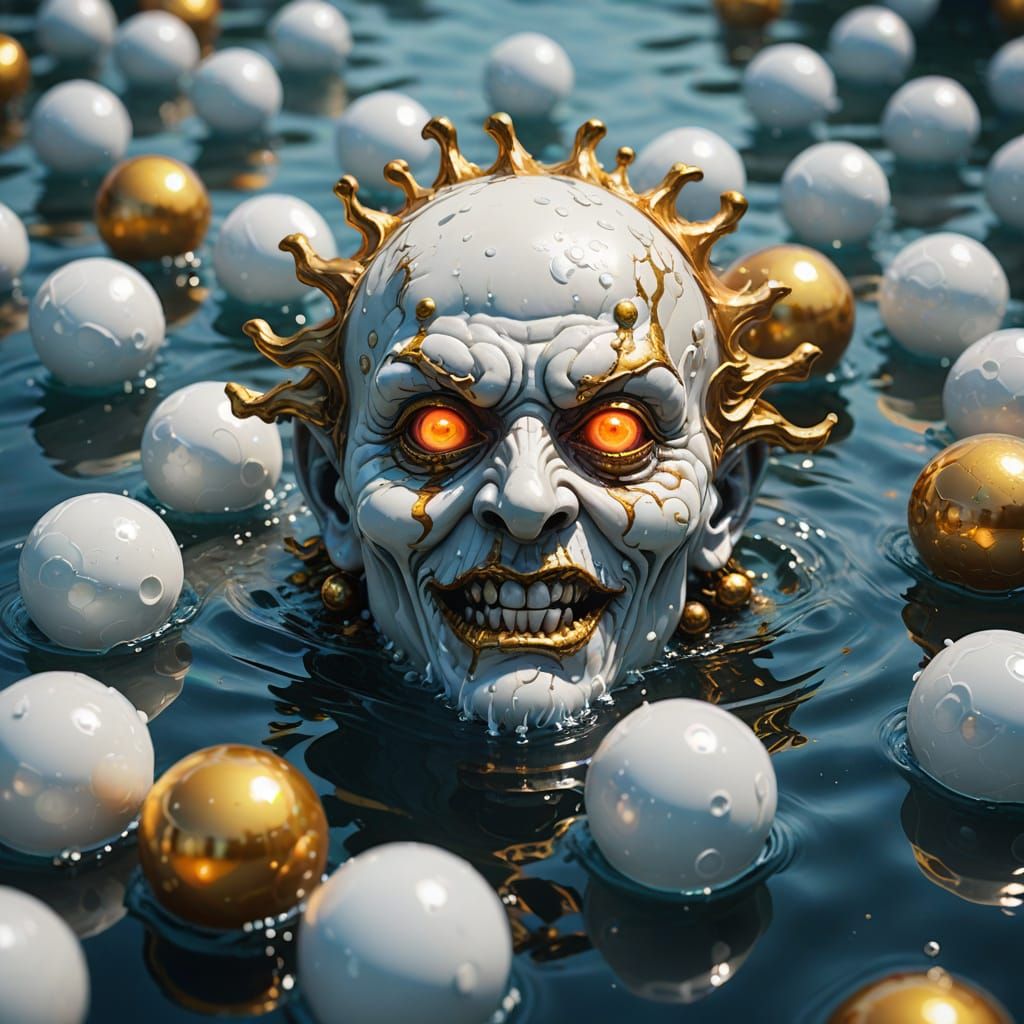 Grotesque Face Emerges from Pool, Oil Painting Style