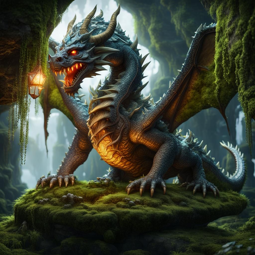 Living Stone Dragon with Crystal Spikes and Gemstone Crown