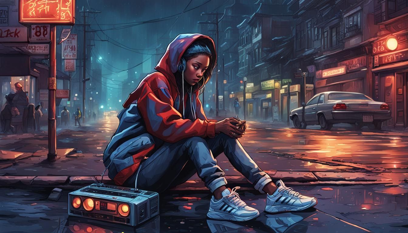 Hip Hop Girl in Comic Art Style on Empty Street