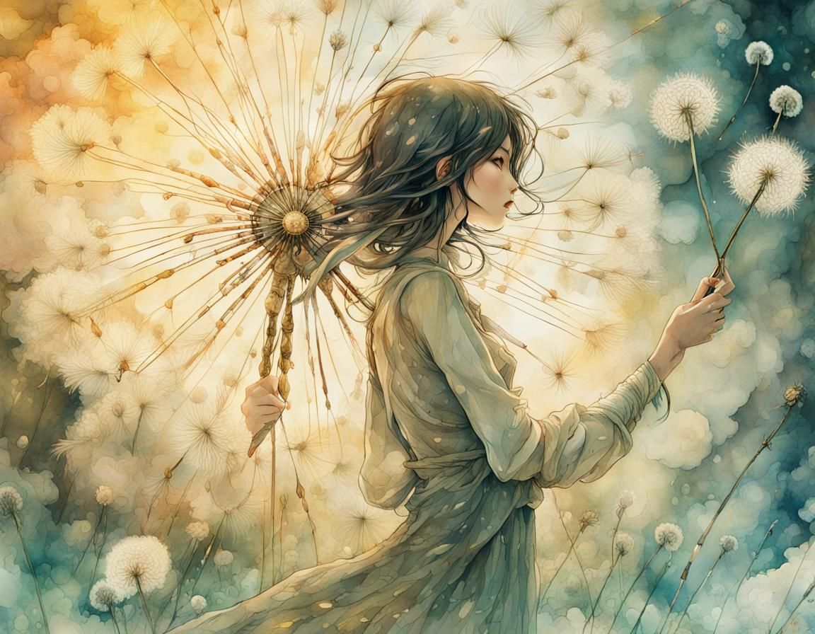 Anime and Dandelions: Watercolour-Ink Digital Art