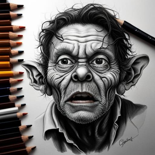 Hyperdetailed Goblin Charcoal Drawing