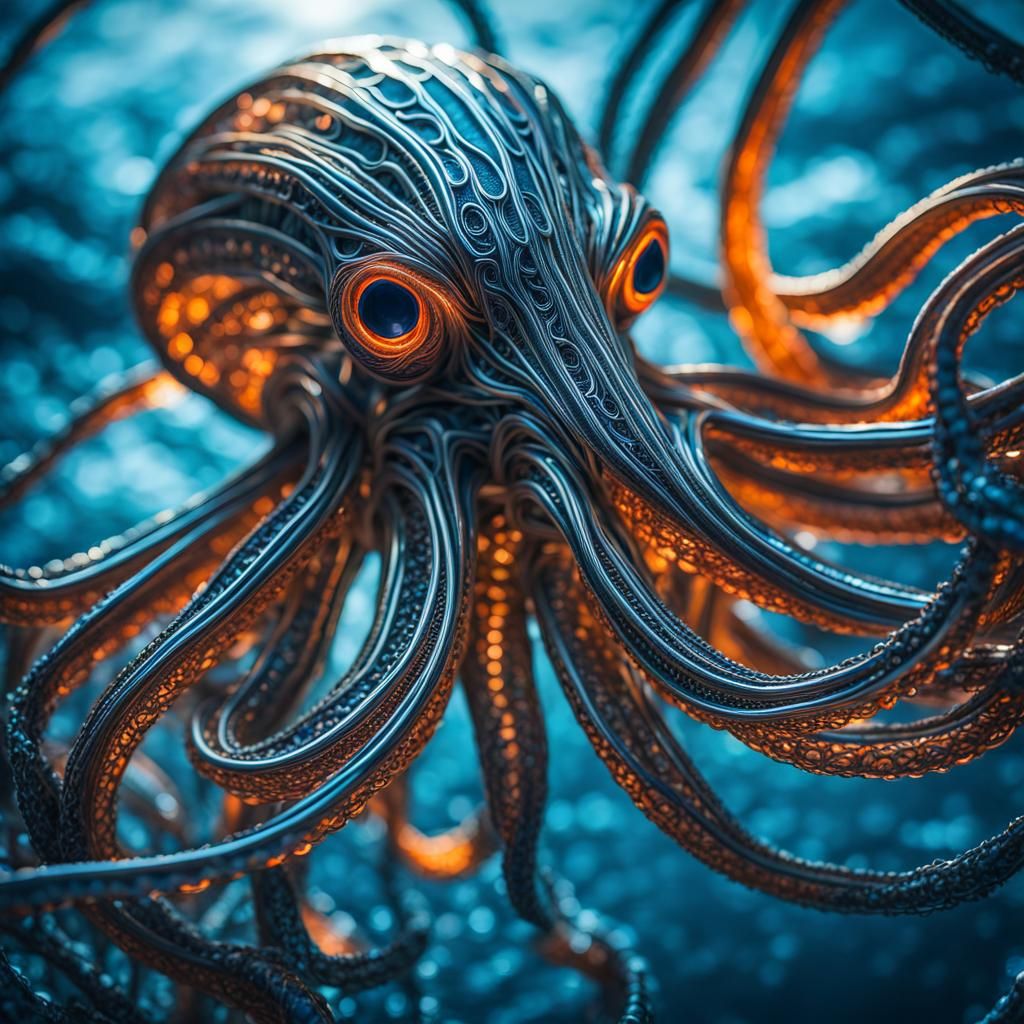 Silver Wire Squid: Abstract Cyborg Art