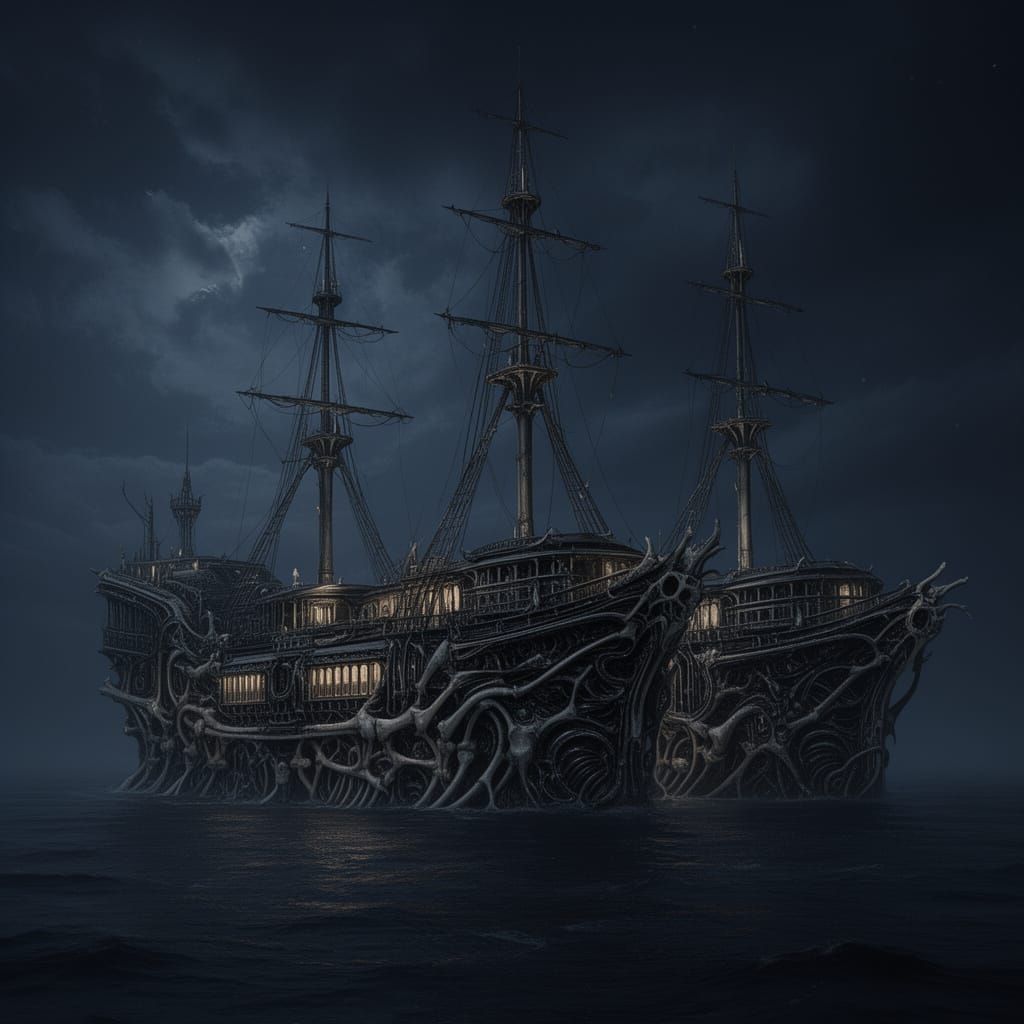 Colossal Bone Ship in Epic Fantasy Style