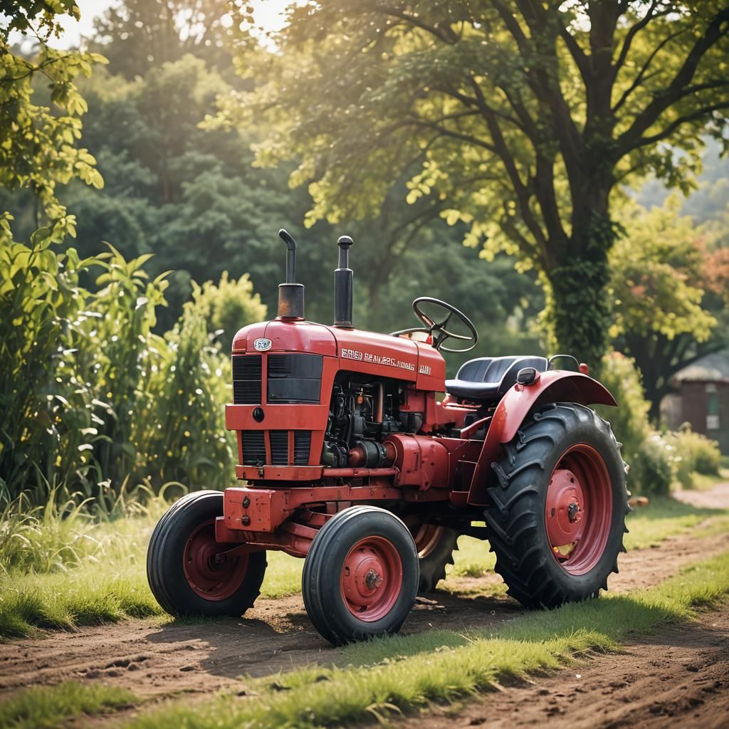 Red Tractor in Field: Professional Photography
