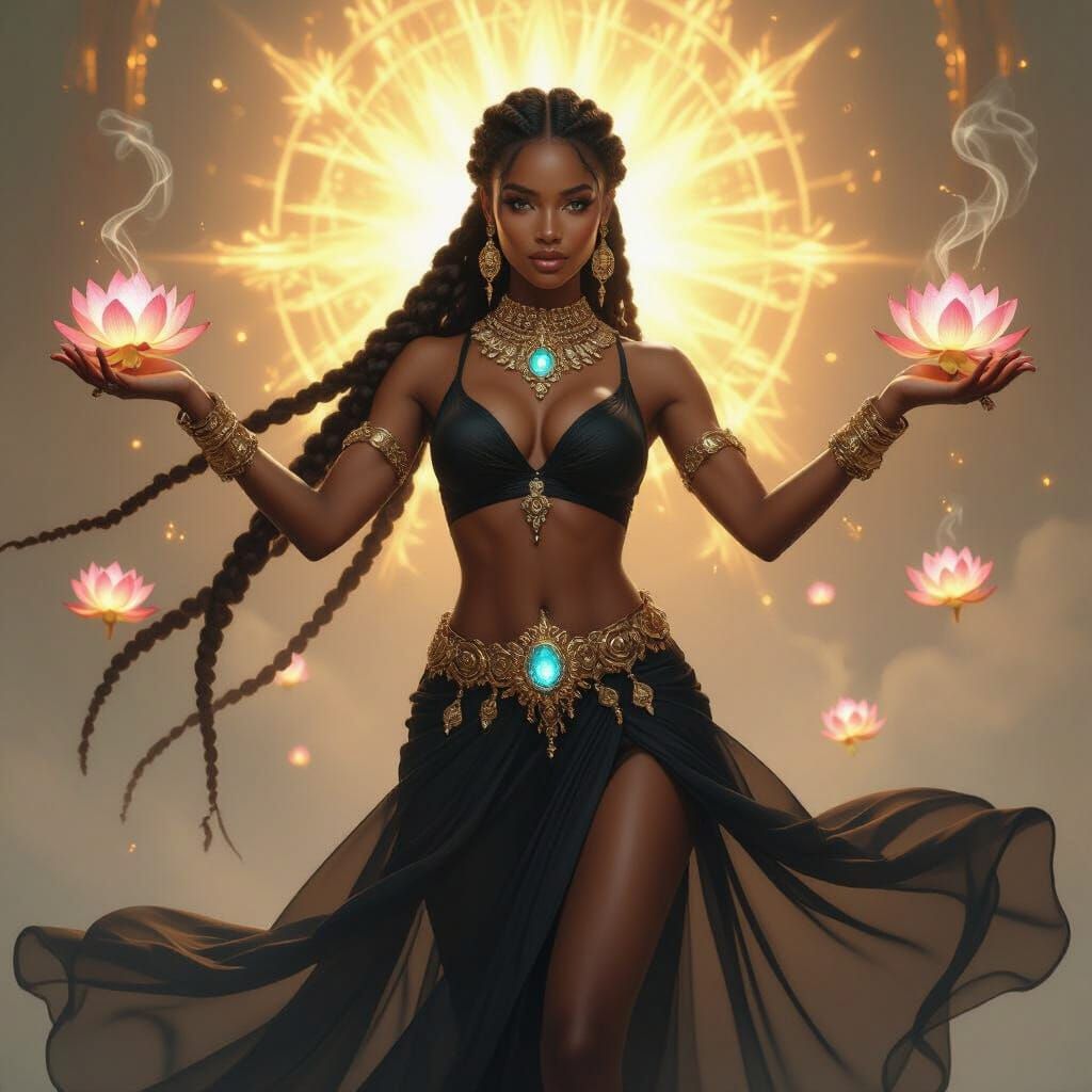 Athletic Pin-Up Dancer in Golden Light Storm