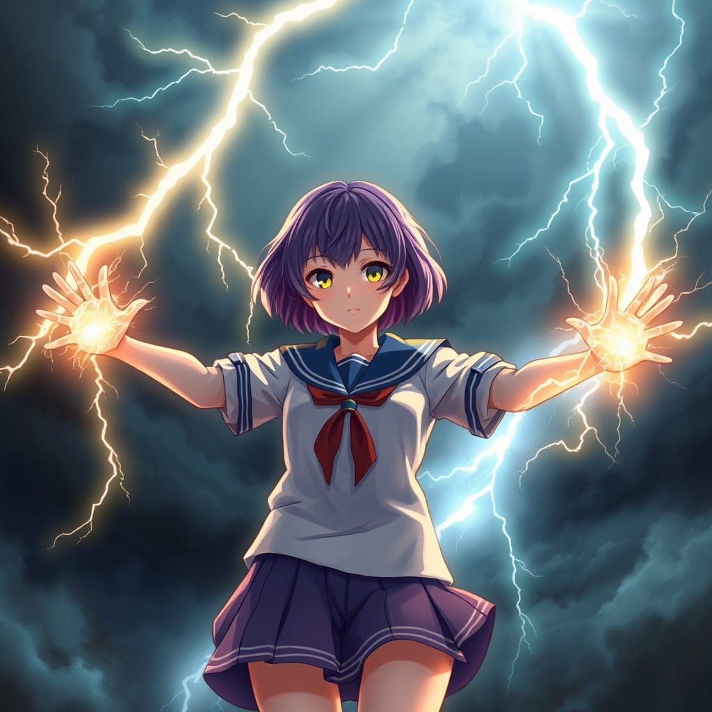Heroic Anime Girl Conjures Forcefield Against Turbulent Stor...
