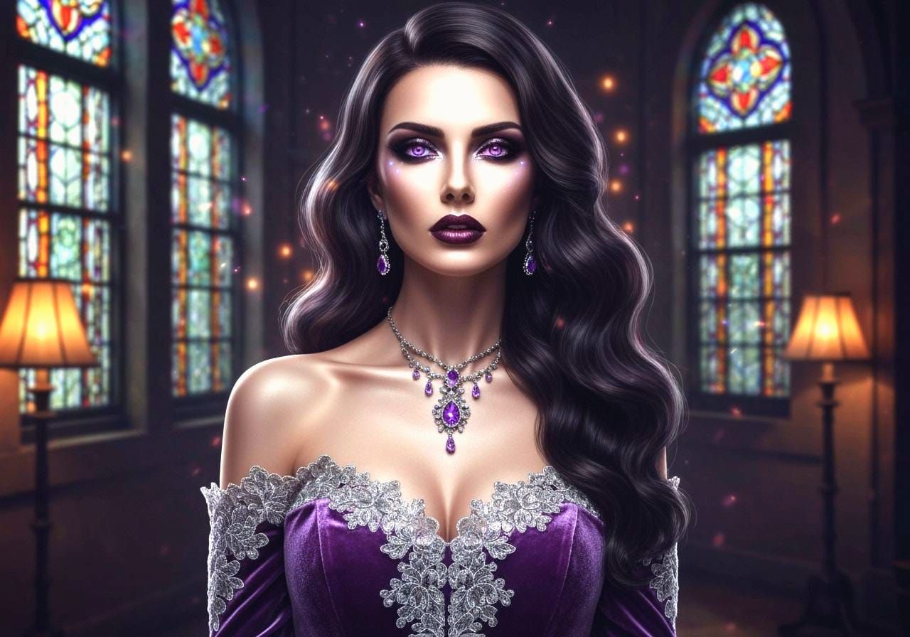 Amethyst Woman Portrait in Gothic Romance Style