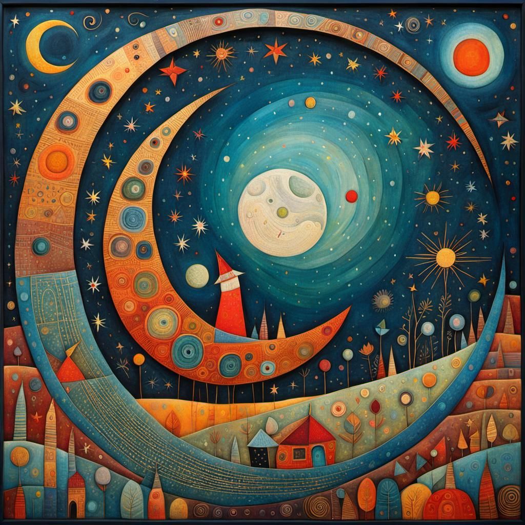 Surreal Moonscape Inspired by Klee and Silivonchik