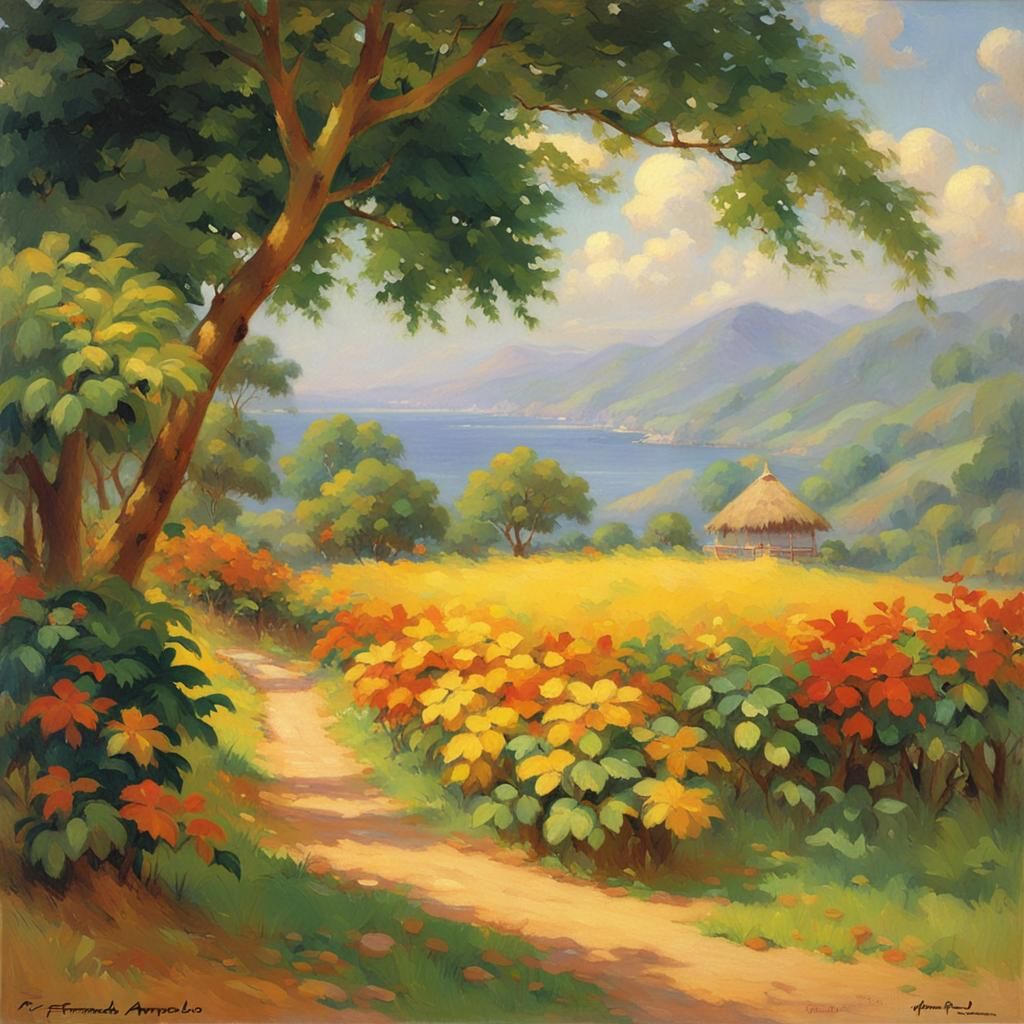 Philippine Landscape Art in Amorsolo Style
