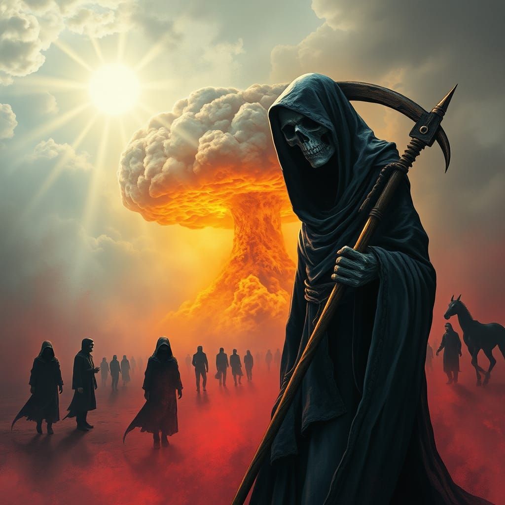 Grim Reaper in Alcohol Ink with Nuclear Explosion