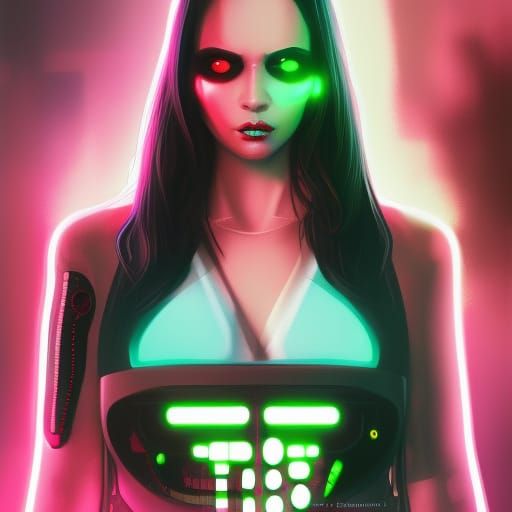 Christina Ricci Cyberpunk Portrait in Neon Art Style