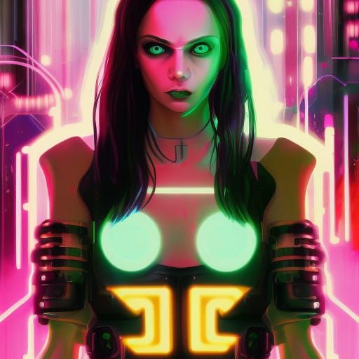 Cyberpunk Portrait of Woman with Neon Glow