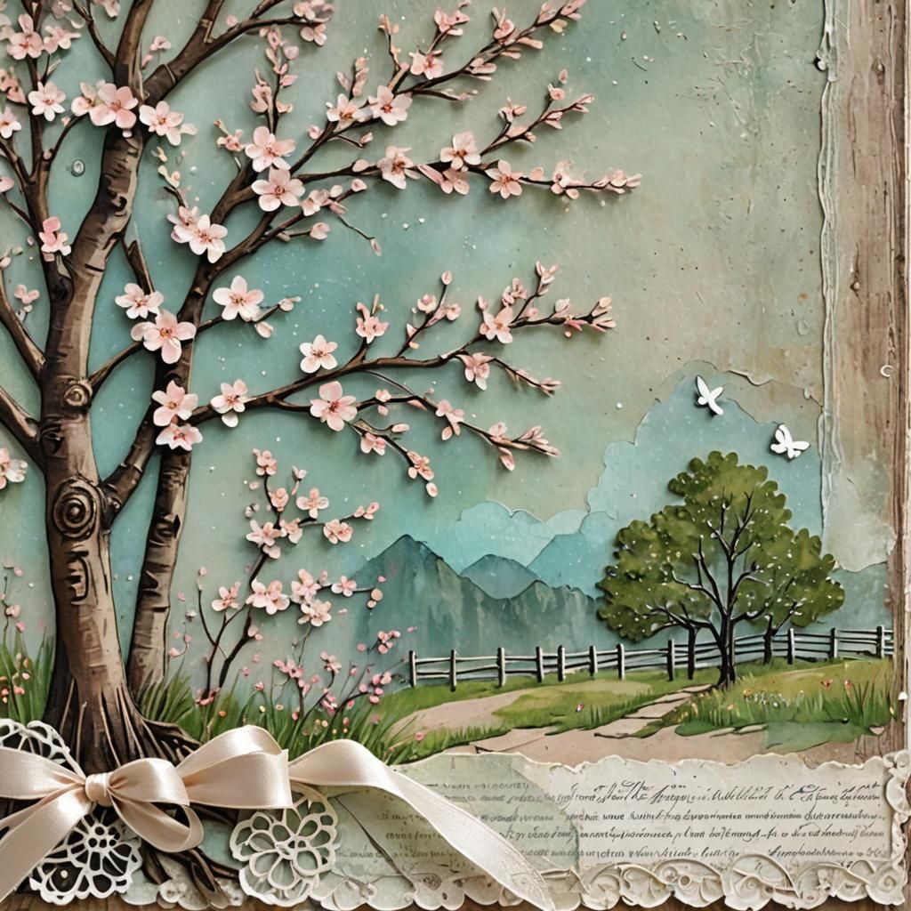 Whimsical Mixed Media Cherry Blossom Journal Page