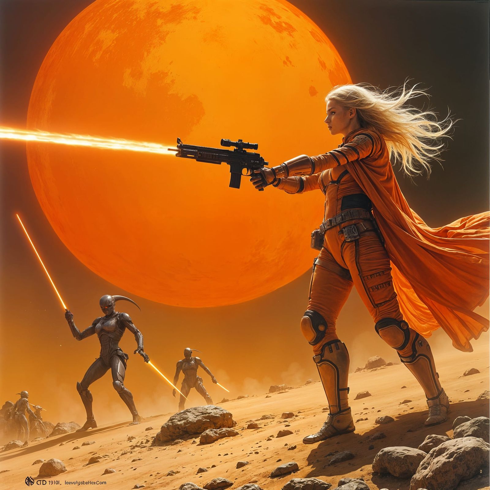 Cosmic Adventuress Battles Aliens in Sci-Fi Illustration