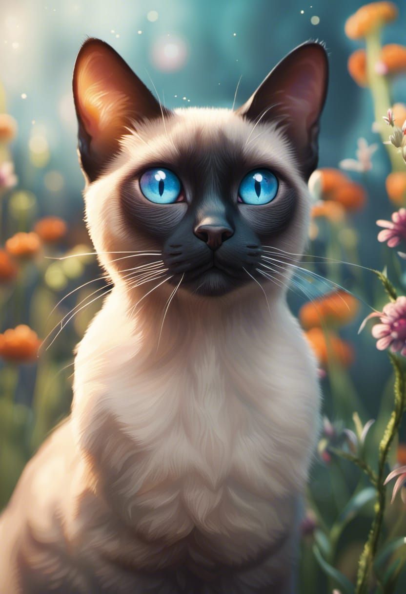Siamese Cat Portrait in Watercolor Style